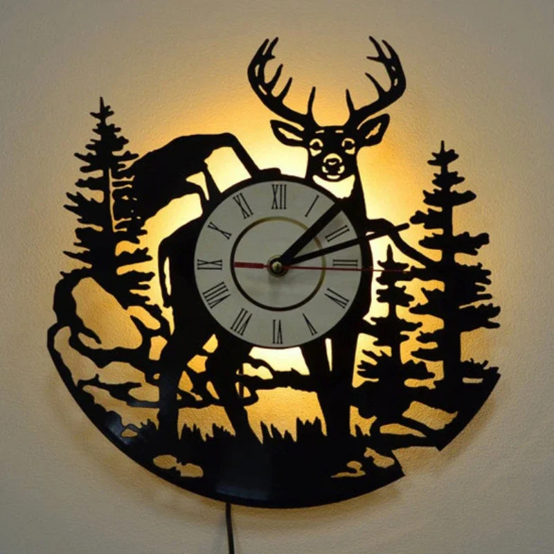 Forest Deer Vinyl Record Wall  - Lighting Home Decor Wall Clocks review and price