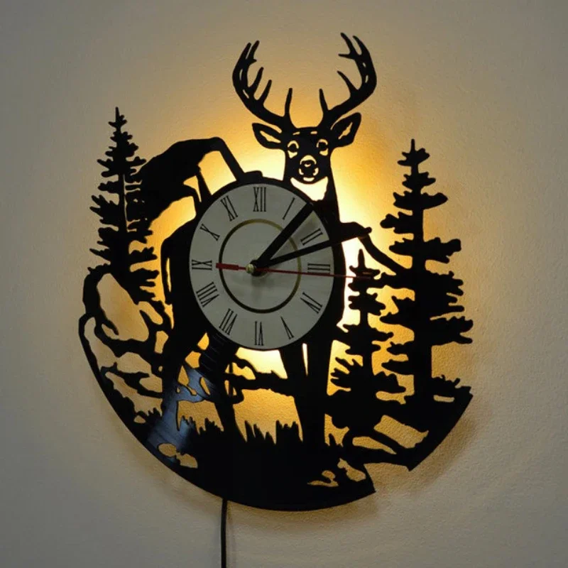 Forest Deer Vinyl Record Wall  - Lighting Home Decor Wall Clocks review and price